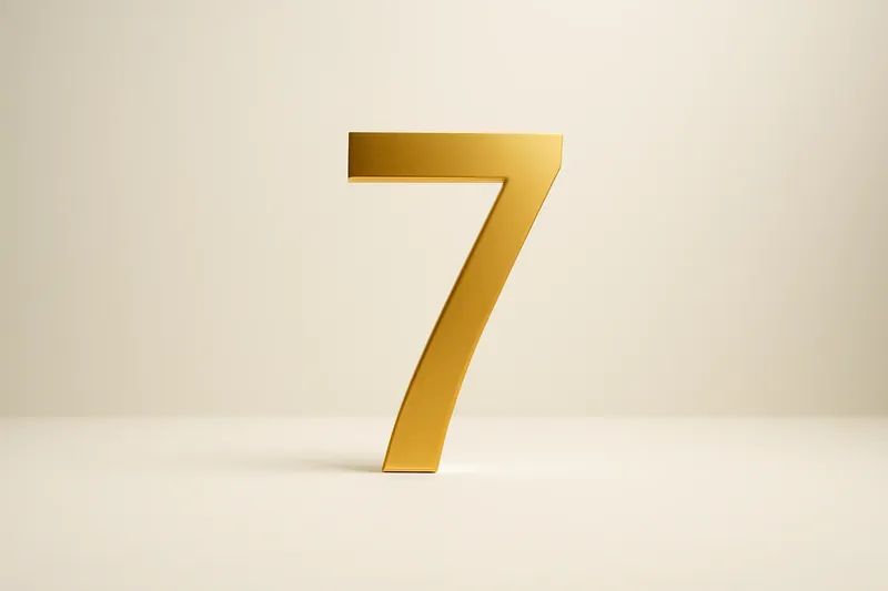 Single large golden seven symbol on cream background with soft shadow